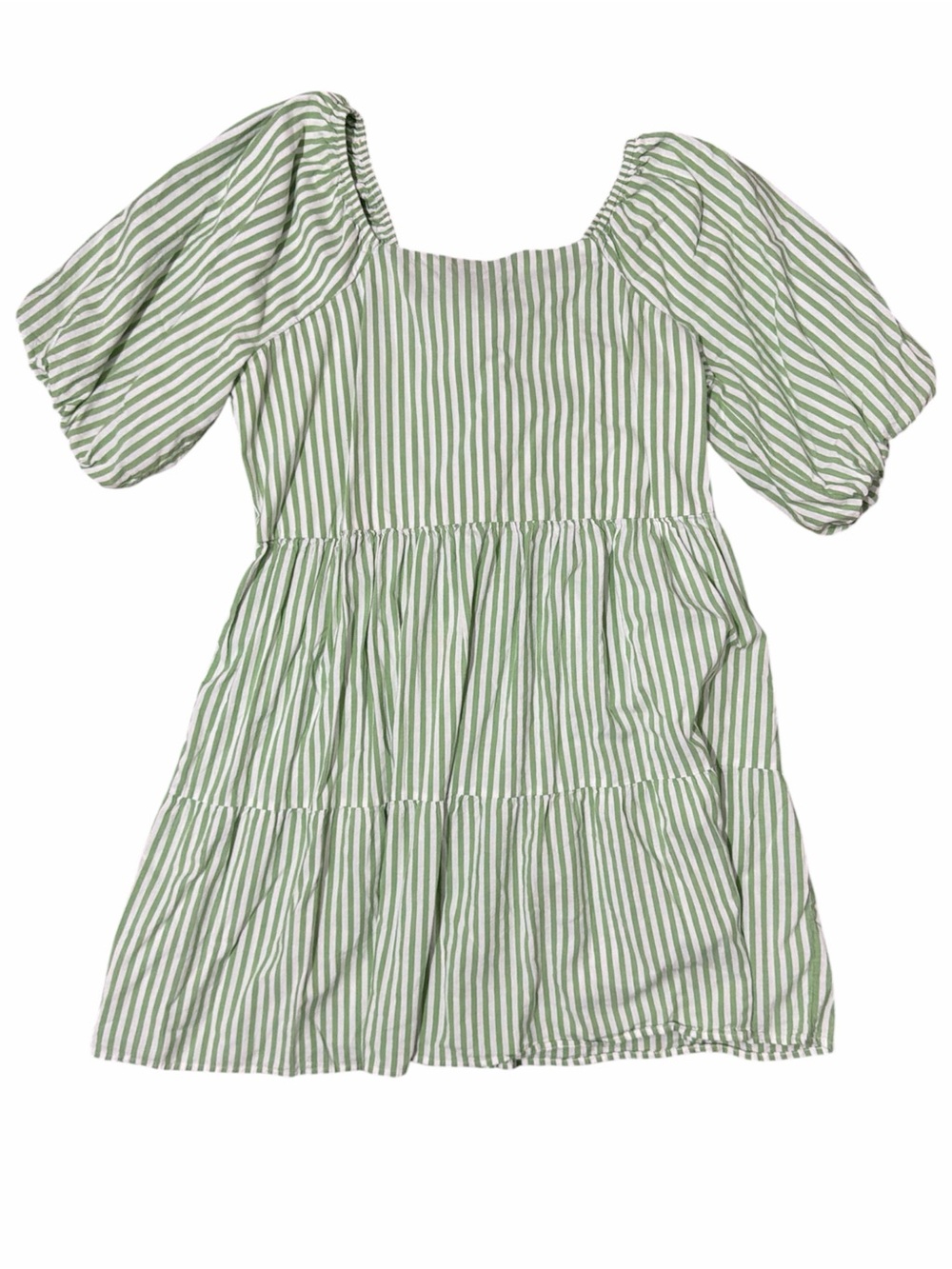 Puff Sleeve Green Striped Dress